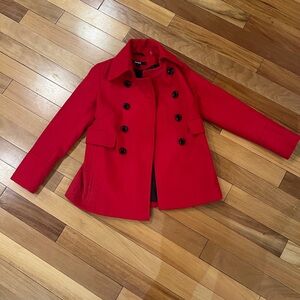 DKNY Vibrant Red Pea Coat